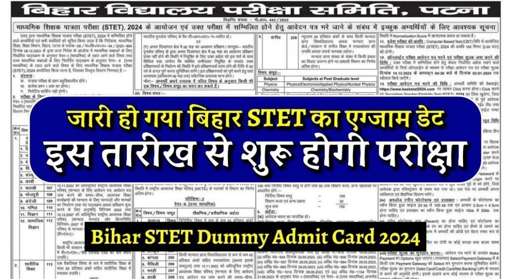 Bihar STET Dummy Admit Card 2024